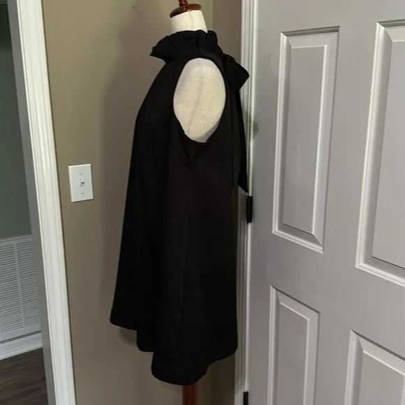 Umgee Ruffle Neck A-line Sleeveless Mini Dress with Bow Tie in Black - Picture 3 of 8